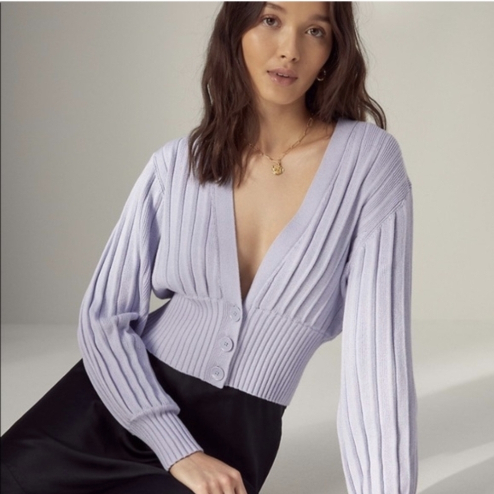 Aritzia Wilfred Plunge Front Cardigan, Violet, Size XS